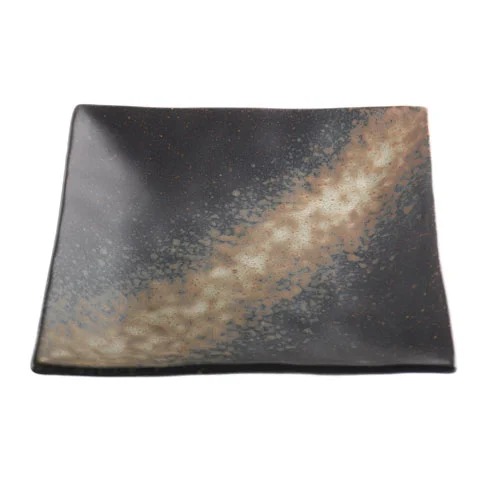 STONEWARE SQUARE PLATE L18.2XW18.2XH3.2CM, BROWN/STRIPE STONE