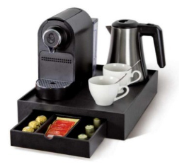 PU LEATHER COFFEE TRAY W/ CAPSULE HOLDER W315XD415XH78MM, MDF+PU LEATHER, 4 COMPARTMENTS DRAWER