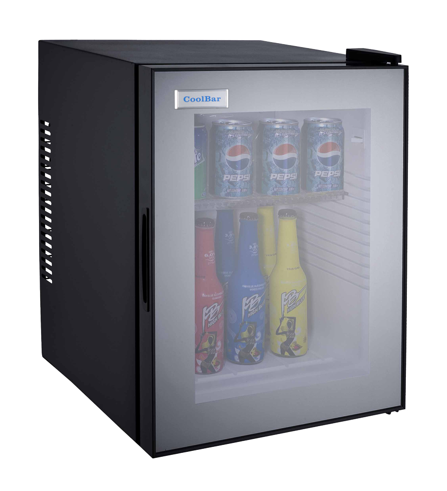 COOLBAR MINIBAR MIRROR GLASS DOOR 40L, A+ ENERGY CLASS, PLASTIC SHELF W402XD437XH545MM, BLACK