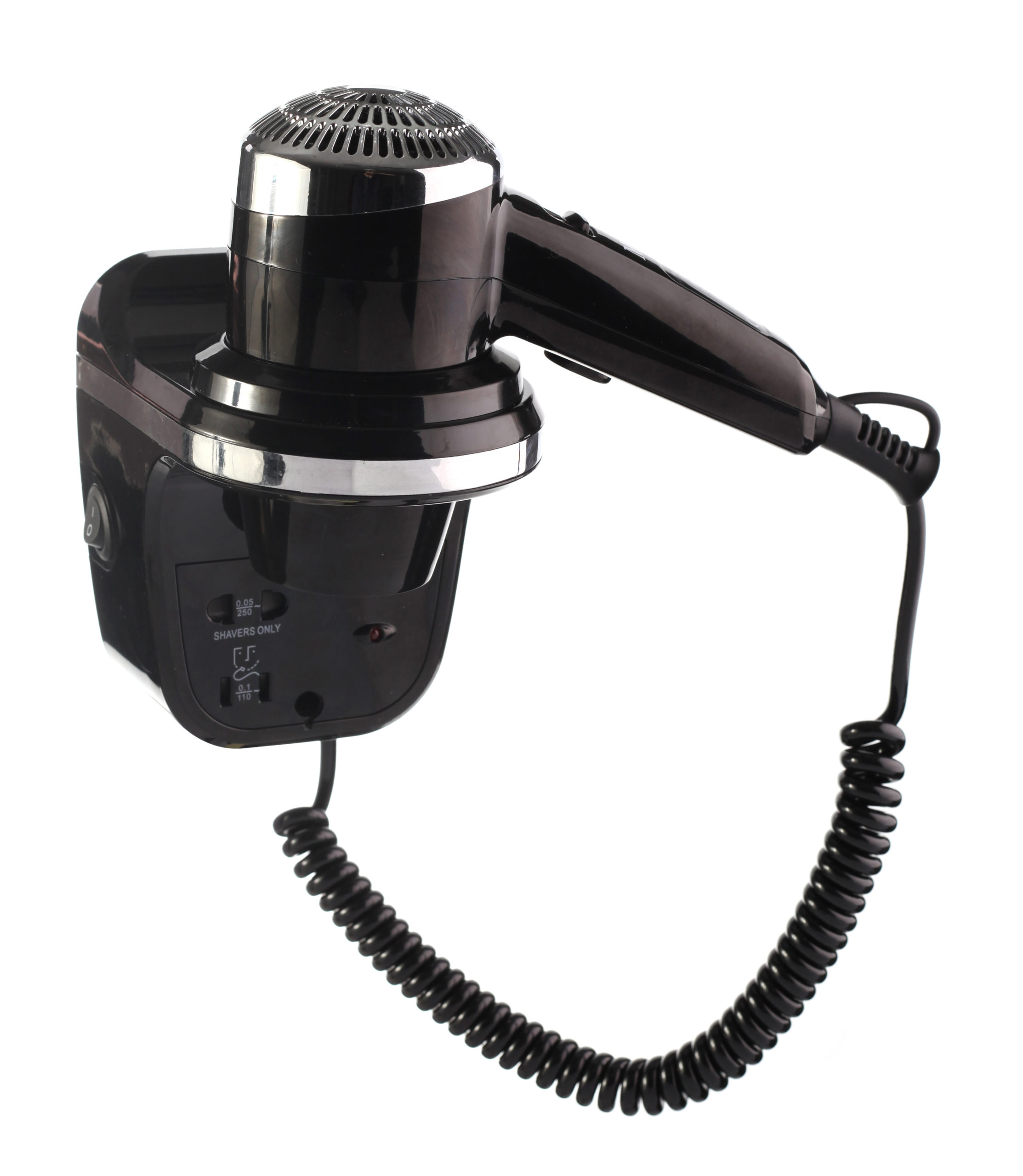 M&K CARMEL WALLMOUNTED HAIR DRYER W/ BACK CHROME & SHAVER 1200W - BLACK