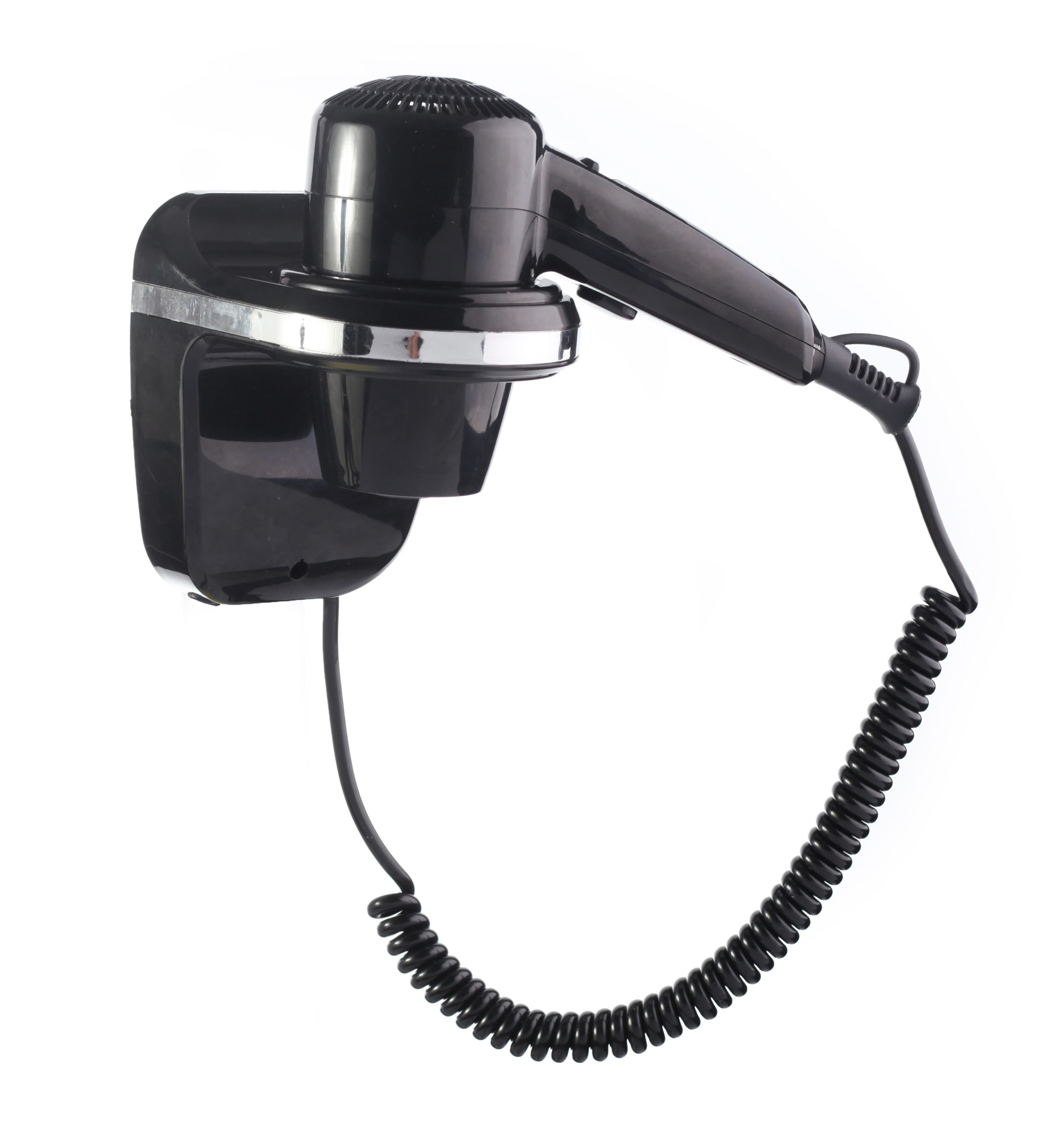M&K CARMEL WALLMOUNTED HAIR DYER W/ BACK CHROME 1.200W, 220V - BLACK