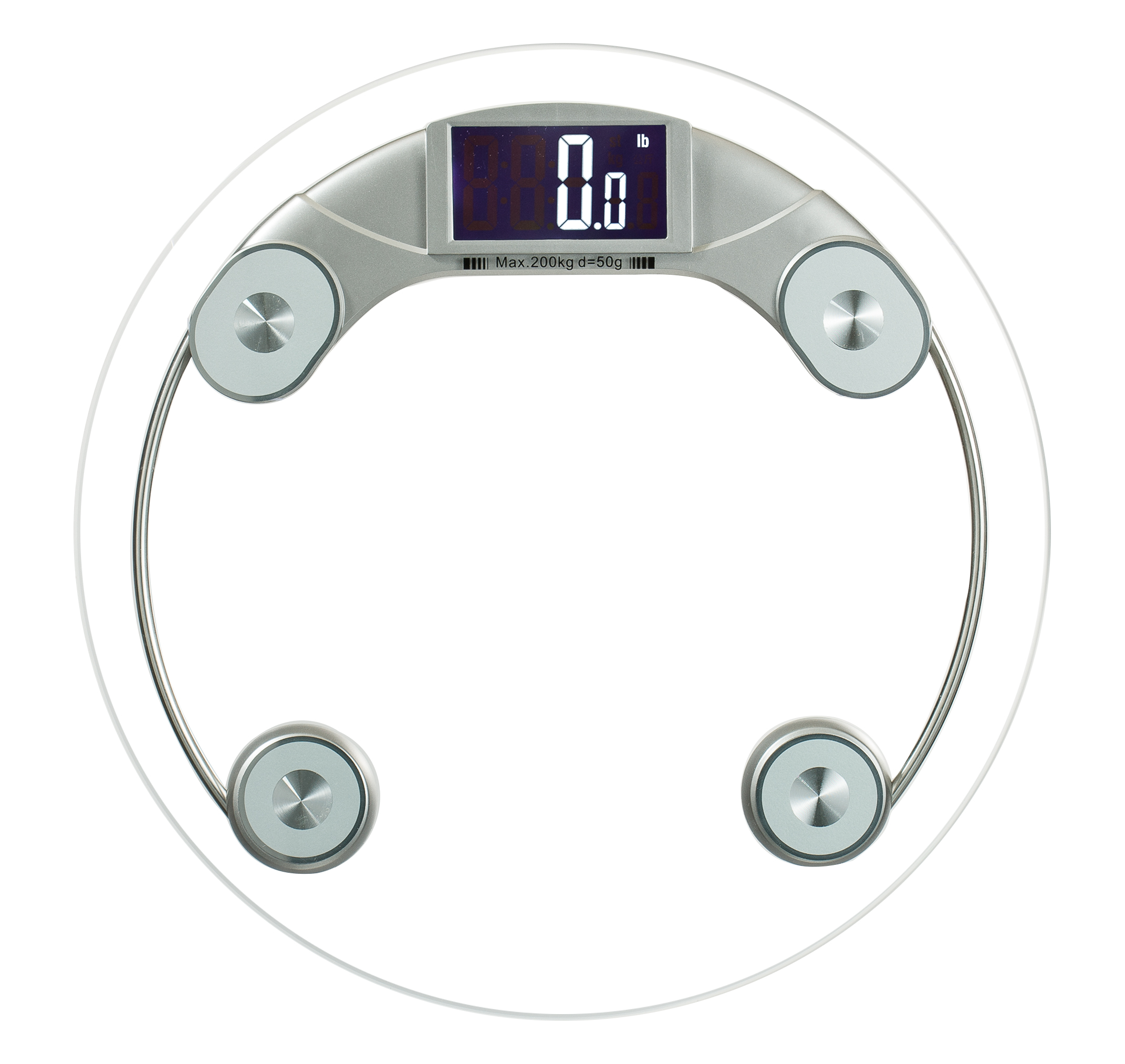 LIBRA PERSONAL SCALE 200KG, 8MM TEMPERED GLASS, 33.5X33.5X2.5CM, LCD W/ BACKLIT WHITE DIGIT 76X40MM