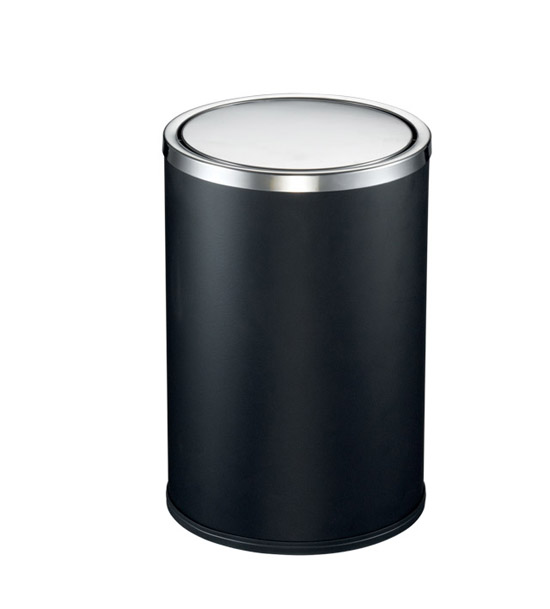 M&K WASTE BIN SWING LID ROUND, POWDER COATED 200X300MM, BLACK COLOR