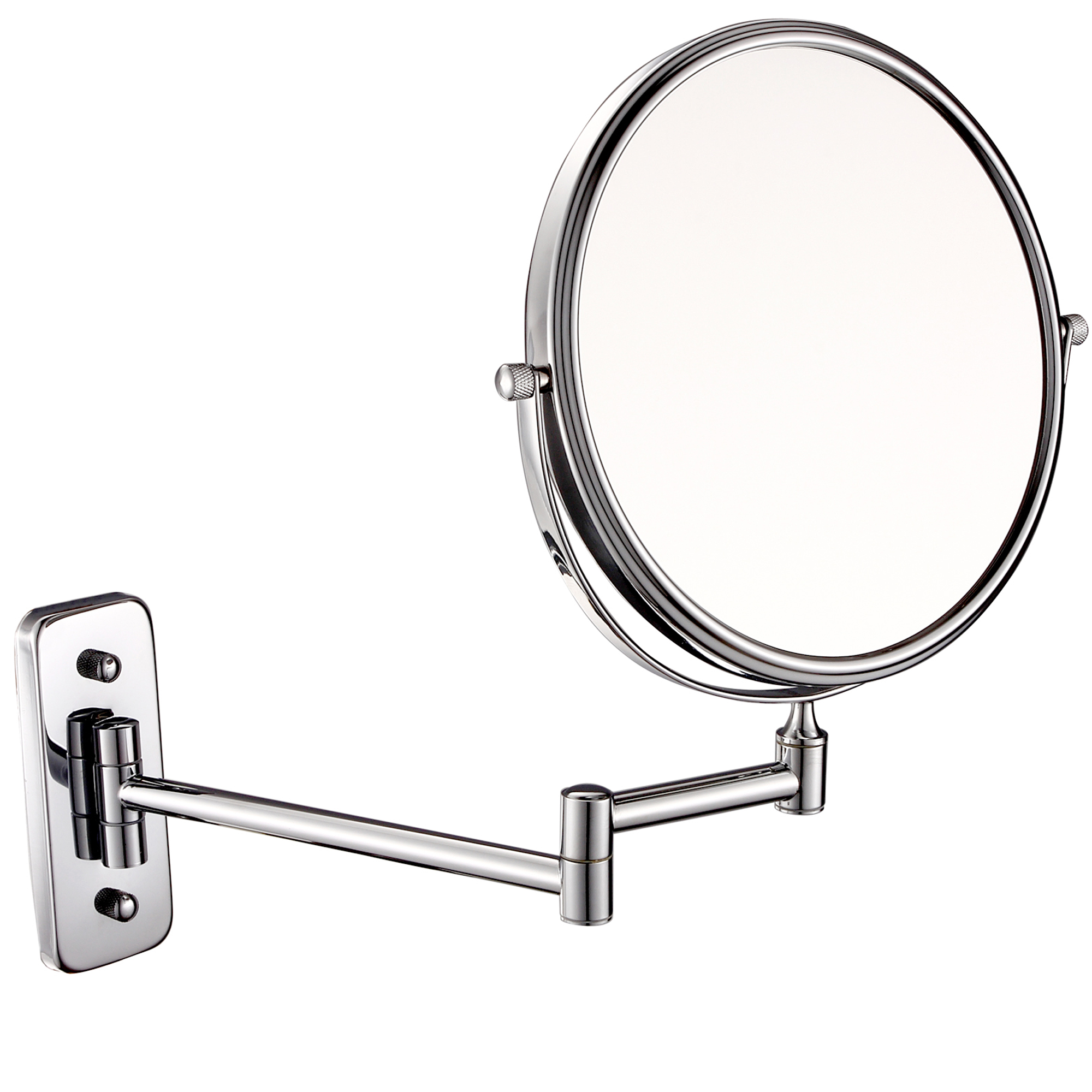 ONYX WALLMOUNTED MIRROR ROUND, DOUBLE SIDE 8", MULTIPLE 1X&3X, SQUARE BASE, DOUBLE ARM