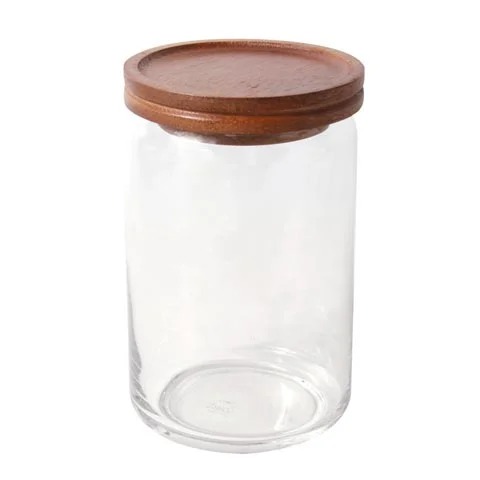 MYE ROUND GLASS JAR W/ ACACIA WOOD LID, 750ML, D9XH15CM