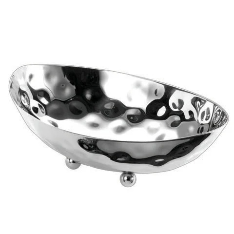 SAFICO S/S OVAL BOWL L25.4XW16.3CM, CURVED SHAPE, HAMMERED FINISH