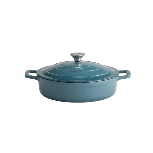 APS ENAMELED CAST IRON ROUND LOW CASSEROLE D28XH7CM, 3L, TURQUOISE