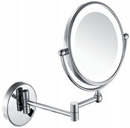 ONYX WALLMOUNTED MIRROR ROUND, DOUBLE SIDE 8", MULTIPLE 1X&3X, LED LIGHT, BRASS+SUS304 CHROME