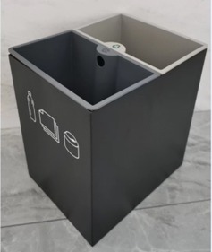 2 COMPARTMENTS BIN L270XW215XH290MM, INSIDE PP BUCKET & OUTSIDE STEAL COATING POWDER, 2X8L