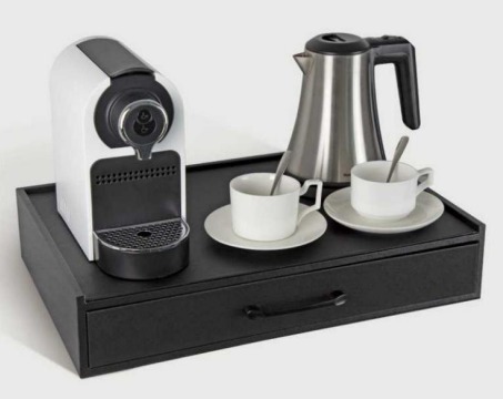 COFFEE TRAY W/ DRAWER RUNNER W518XD345XH115MM, MDF+BLACK PU LEATHER