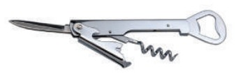 CHROME WAITER CORKSCREW & BOTTLE OPENER L14CM